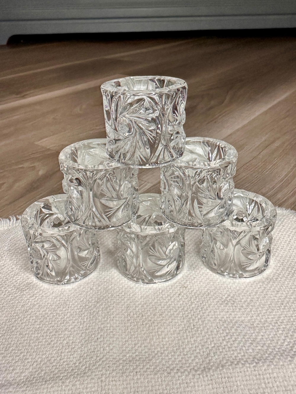 Polonia 24% Lead Crystal Hand Cut Napkin Rings Set of 6 Poland